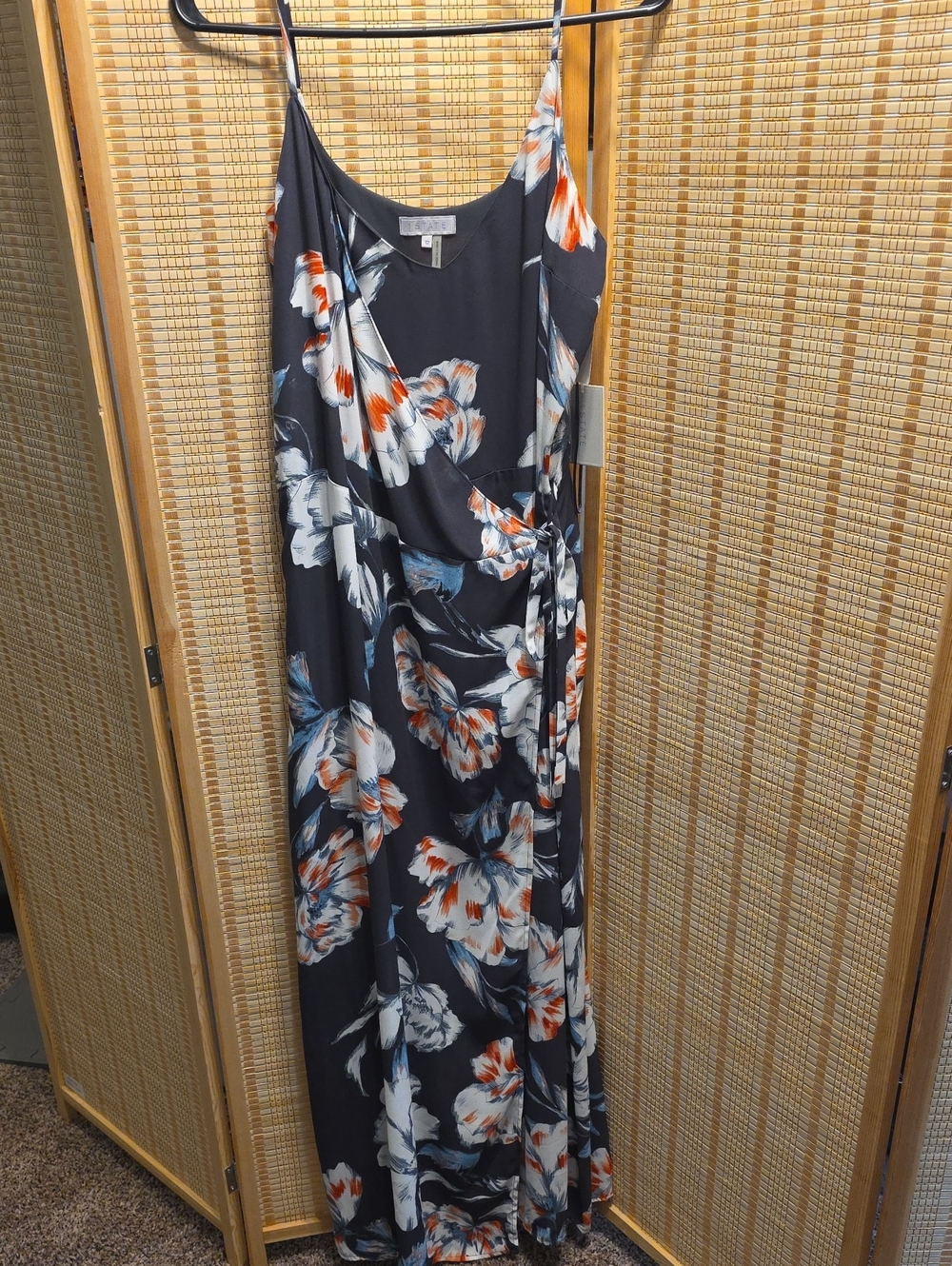 NWT 1.State Dark Gray Floral Maxi Dress with White Accents